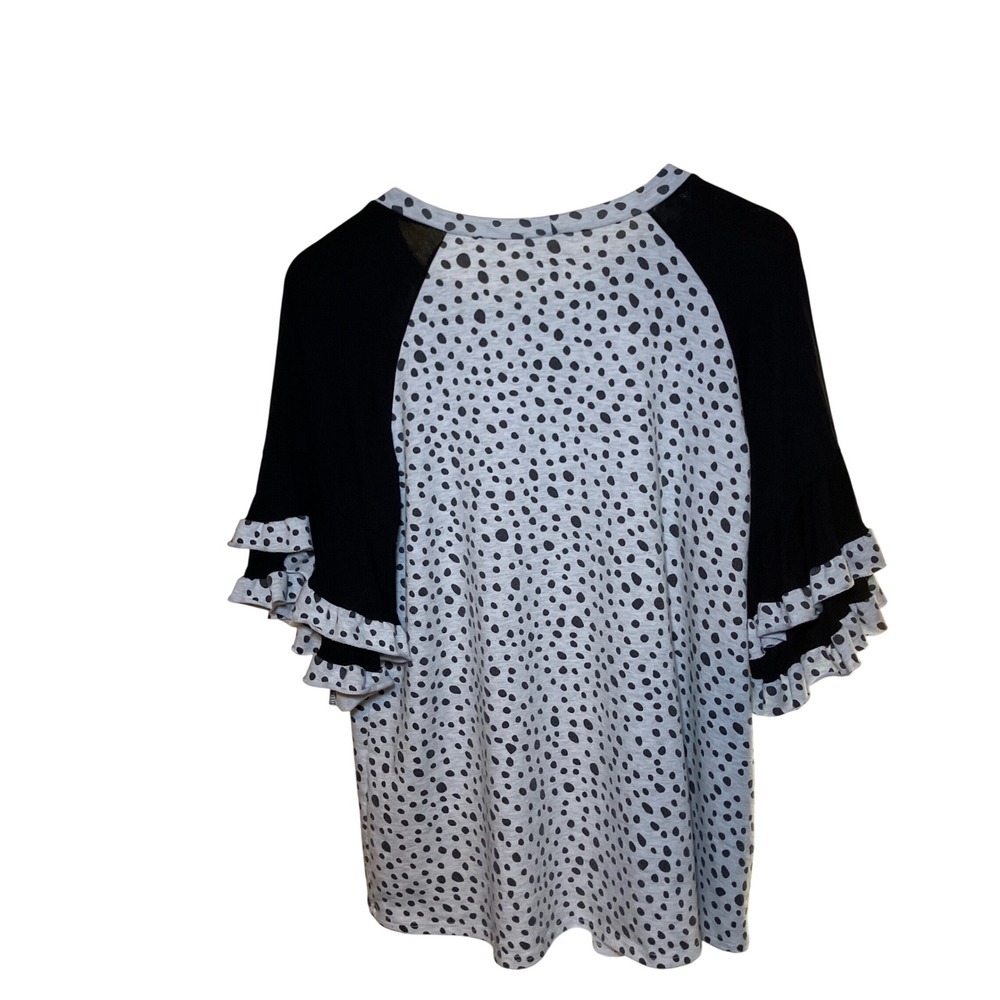 Lilypad Size L Women Gray Black Polka Dot Ruffle Sleeve Raglan Top - Picture 5 of 8